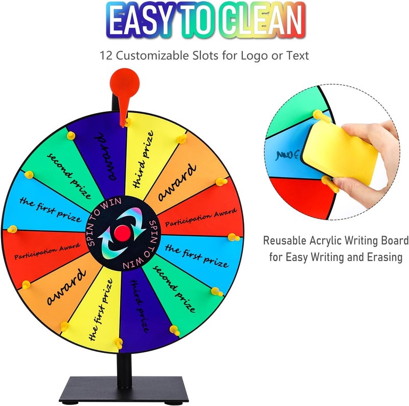 Seqiuay Prize Wheel Spinner with Stand, 12 Inch Spinning Wheel Featuring 12 Prize Slots, Colorful Prize Spin Wheel Perfect for Carnivals, Home Parties, Trade Shows and Lucky Draw - Image 4